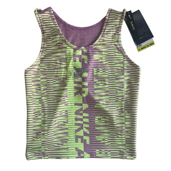 NWT NIKE AIR  crop lavender and pistachio / lime green graphic print tank top S - Picture 2 of 8